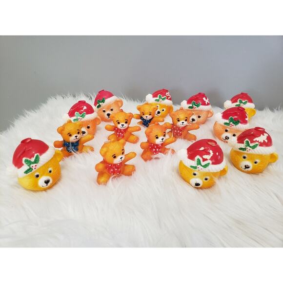 VINTAGE TEDDY BEARS W/SANTA HATS STRING LIGHT COVERS BLOW MOLD Decor‎ Christmas - Picture 1 of 8